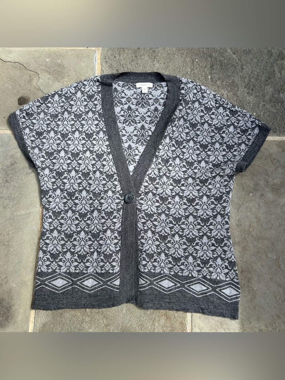 Coldwater Creek 2X Gray Floral Wool Blend Short Sleeve Cardigan